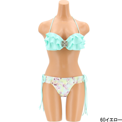 ROYAL PARTY:無地×花柄 ビジュー付きフリルワイヤーバンドゥビキニ