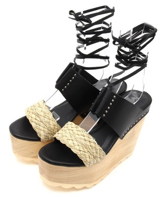 厚底レザーウッドサンダル