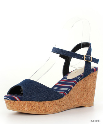 デニムコルクウェッジサンダル