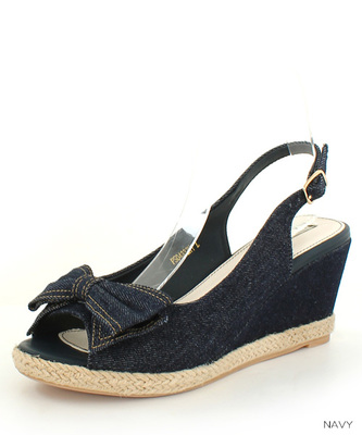 リボンデニムウェッジサンダル