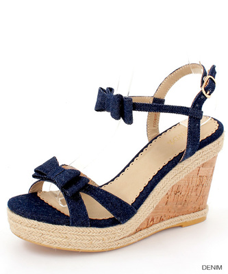 ダブルリボンウェッジサンダル