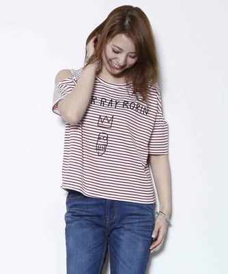 【PLAIN CLOTHING】オフショルダーボーダーTシャツ