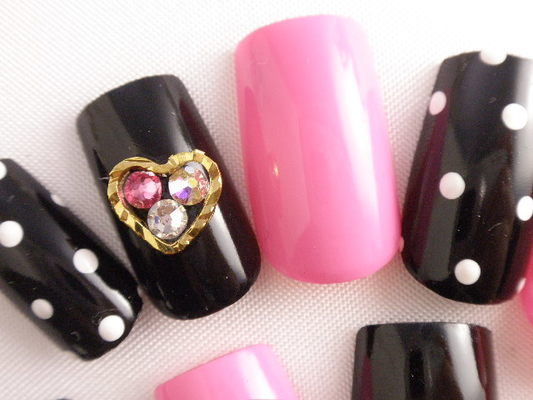 黒ピンク×ドットジュエルハート