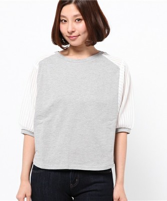 【Ciaopanic】 ミニ裏毛袖ストライプドッキングバルーン袖P/O