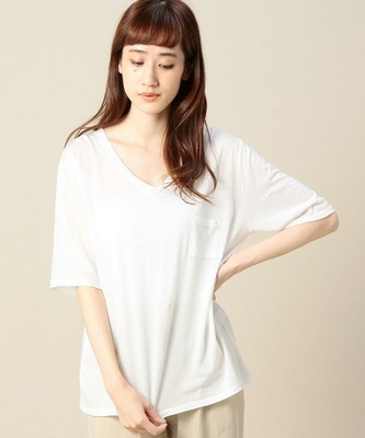 BY コットンレーヨン ポケットVネックTシャツ