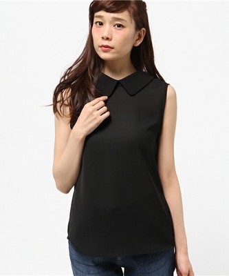 シフォン ラウンドカラー ノースリーブ ブラウス