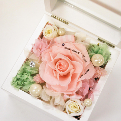 高級ホワイトオルゴールBOX お花イッパイ! ピーチ