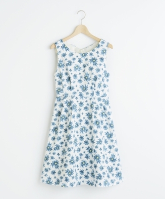 綿サテン花柄ワンピース