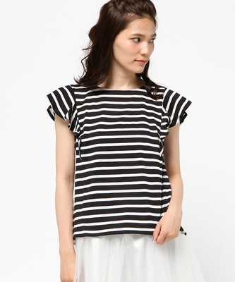 JUSGLITTY ボーダーラッフルカットソー