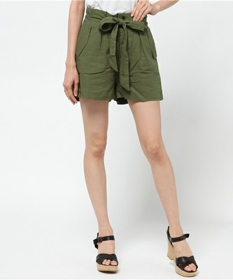 リボン付き綿麻ショートパンツ