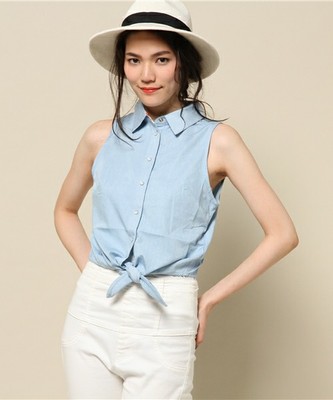 ダンガリー裾リボンシャツ