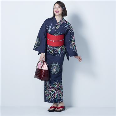 婦人ゆかた5点セット(ゆかた+帯+下駄+腰ひも+着付けDVD)紋 夏の花火
