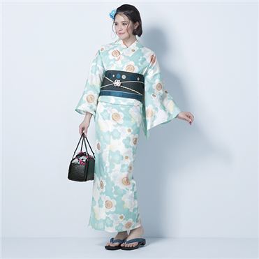 婦人ゆかた 花 梅盛り 緑