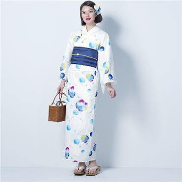 婦人ゆかた 紋 シャボン玉 青