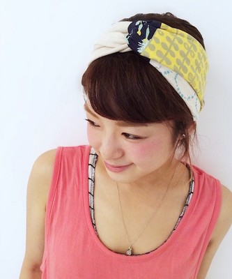 F リメイクヘアバンド (柄イエロー )