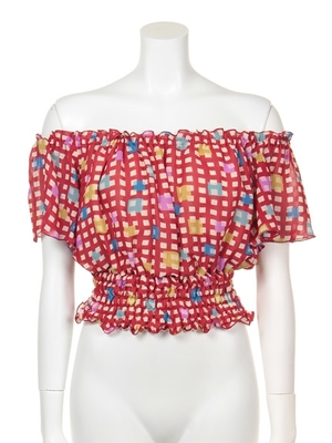 マルチスクウェアー柄オフショル