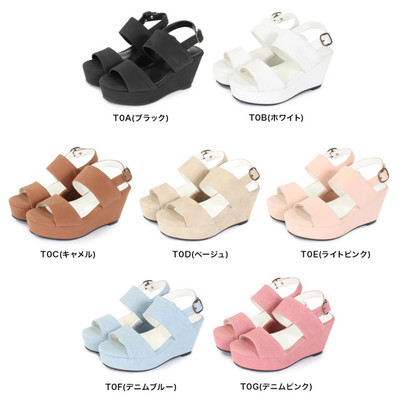 美脚プラットフォームダブバンドウェッジサンダル