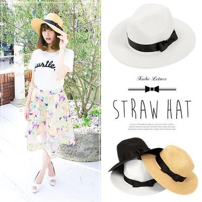 リボン付き中折れシンプルストローハット