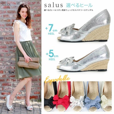 選べる2ヒールリボン美脚ウェッジエスパドリーユサンダル