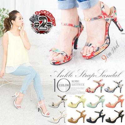 細ストラップアンクルヒールサンダル