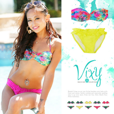 カラフルパームツリーバンドゥストラップ付き 2点SET水着