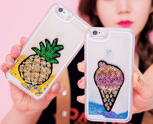 キラキララメ入りパッチポイントスマホケース