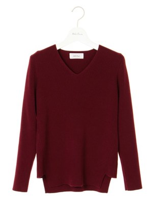 Vネックリブニット