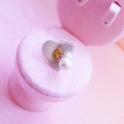 vintageユニコーン ハート貝パールのイヤーカフ mat SILVER