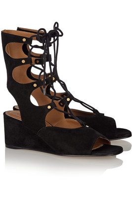 Lace-up suede wedge sandals
