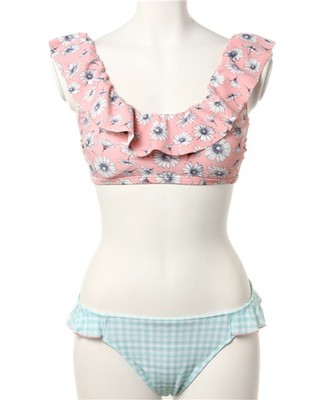 花柄xギンガムフレアビスチェビキニ