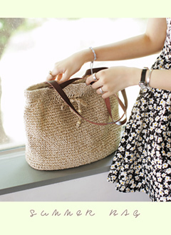  ベージュペーパーかごバッグ