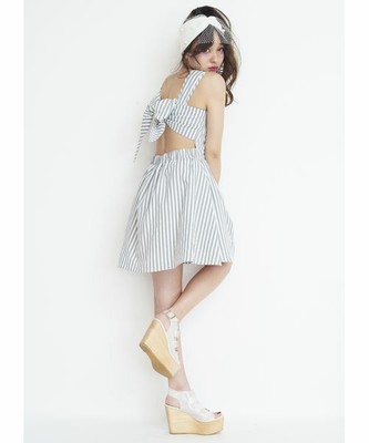 lilLilly ストライプバックリボンワンピース