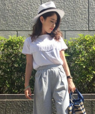 フリンジボートネックTシャツ