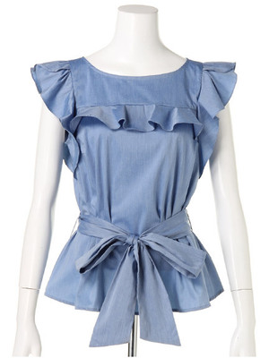 ウエストリボン付フリルブラウス/Rirandture