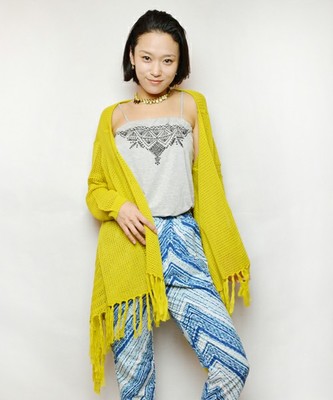 透かし編みニット・フリンジカーディガン