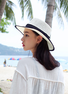 パイピングアイボリーストローハット・全1色・2