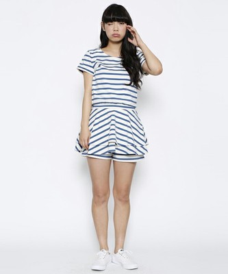 STRIPE PEPLUM ROMPERS　（ロンパース/ボーダー/半袖/フリル）