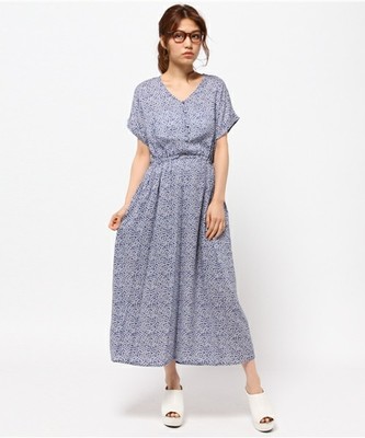 【AZUL by moussy】レーヨン花柄ワイドマキシOP