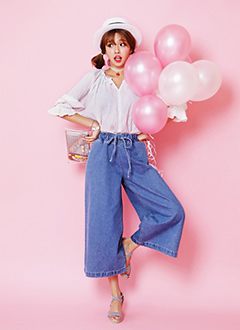 ウエストリボンワイドデニムパンツ・全1色・44450