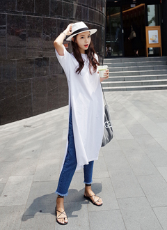 サイドスリットロングTシャツワンピース・全3色・b42730