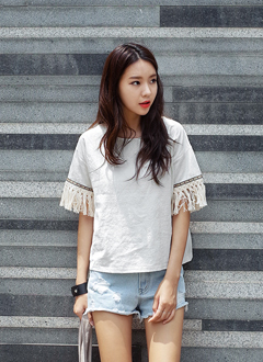 フリンジスリーブボクシーブラウス・全3色・t42745