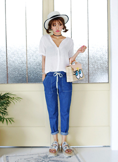 イージーデニムバギーパンツ