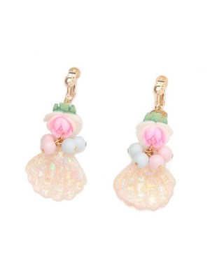 vintageカボションとキラキラシェルのイヤリング