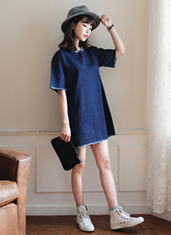 ヴィンテージディテールデニムワンピース・全2色・b18570