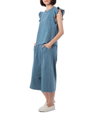 パイルデニムニット調カットソーセットアップ