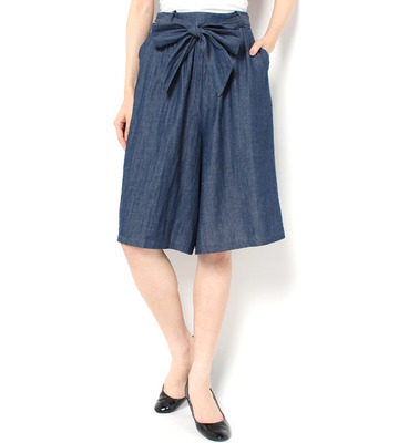 デニム共布ベルト付ガウチョパンツ