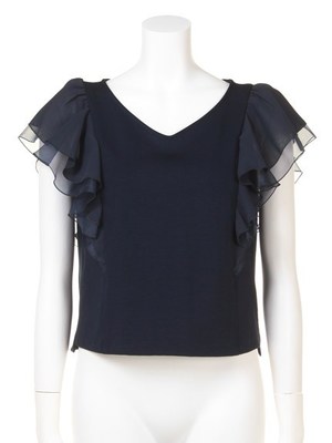 袖ラッフルショートブラウス