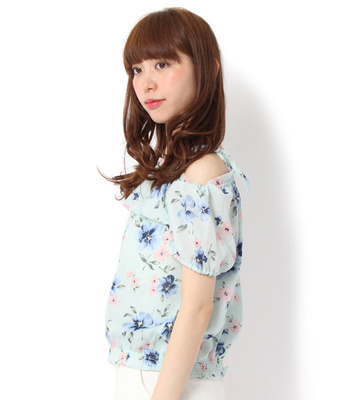 PAGEBOY　肩リボン花柄オフショルダーブラウス