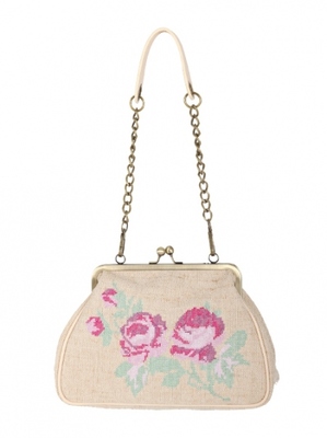 ローズ刺繍ガマ口バッグ