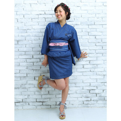 デニムミニゆかたセット（帯：青）
